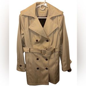 Women’s Beige Calvin Klein Double Breasted Belted Rain Trench Coat Size Large